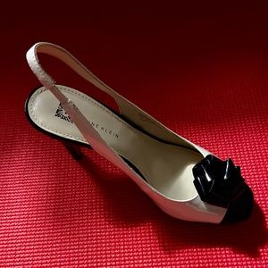 Ivory and Black Slngback Heels